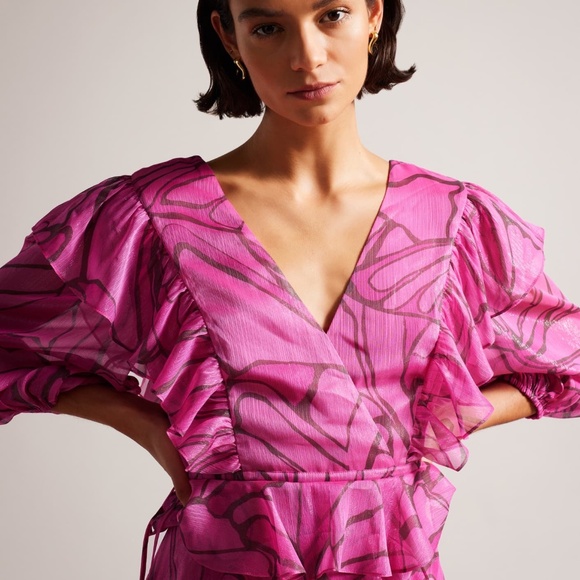 Ted Baker Ruffled Abstract Print Pinafore Dress - Picture 4 of 7